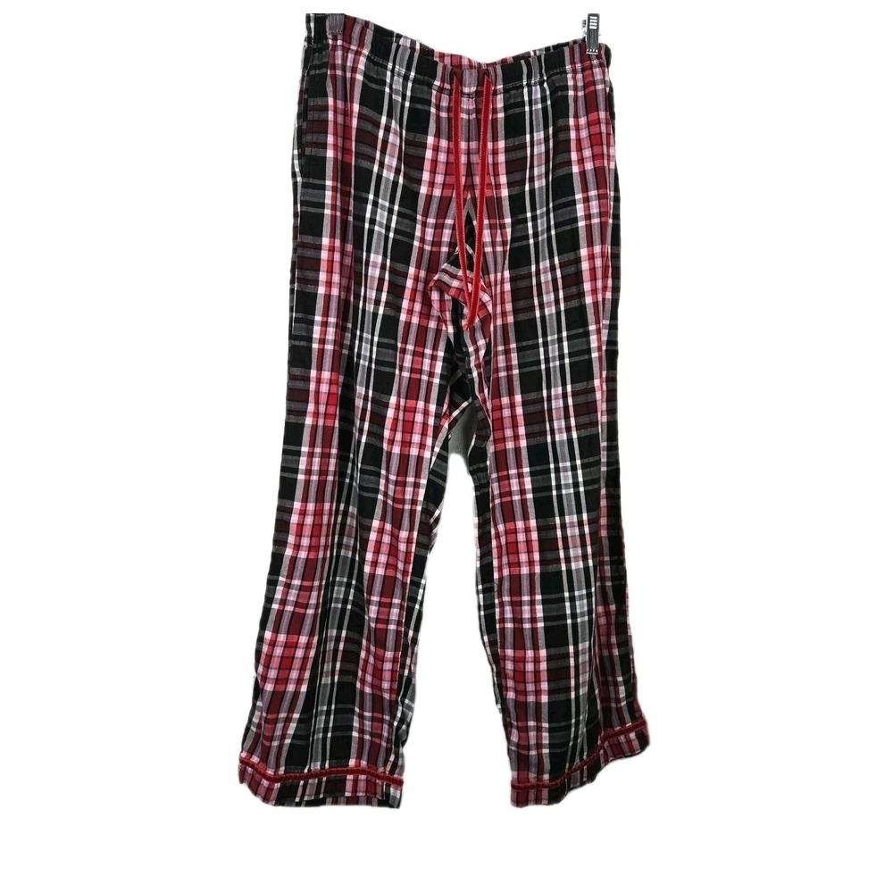 Victoria's Secret Holiday Plaid Pajama Pants Size L Cotton Velvet Drawstring‎